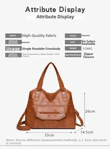 Detailed dimension guide of brown PU leather tote bag with interior pocket structure