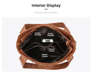 Detailed view of large capacity tote bag interior with multiple compartments and pockets