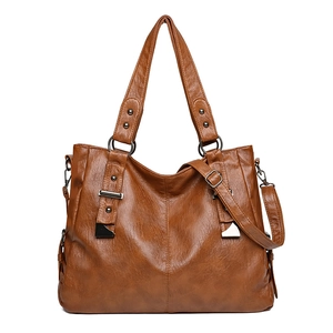 Women Large Tote Bag PU Leather Soft Retro Shoulder Handbag With Metal Rivet Adjustable Straps For Daily Commute