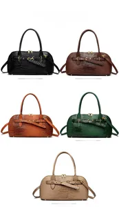 Detailed color display of crocodile embossed leather tote bags in five vintage shades