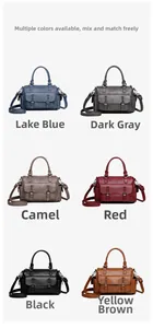 Vue en matrice de sacs bandoulière vintage en six couleurs, dont bleu, gris et camel
