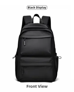 Front view of black multi-functional backpack with waterproof fabric and wide straps