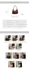 Detaillierte Größentabelle und Farbvarianten der großen Vintage PU Hobo Tasche