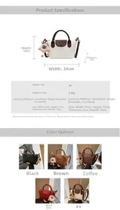 Detailed dimensions of minimalist PU leather crossbody bag with sizing and five color options