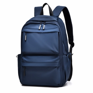 Navy blue large capacity school backpack with multiple zipper pockets for travel and laptop