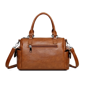 Sac à main vintage marron en cuir PU avec doubles poignées et bandoulière amovible