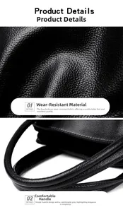Macro detail van zwart kiezelleder textuur en versterkte handvatten van de tas