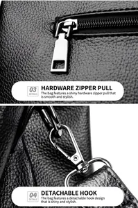 Macrodetail van de gepolijste zilveren ritssluiting en afneembare metalen haak aan de tas