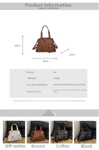 Detailed size specifications for large PU leather tote bag with dimensions and color options