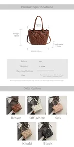 Tableau des tailles et options de couleurs pour le sac seau en cuir matelassé