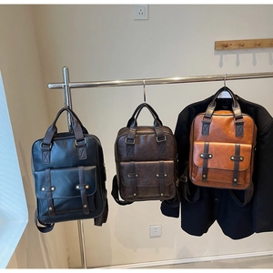 Detailed comparison of vintage leather backpacks in black, dark coffee and brown colors