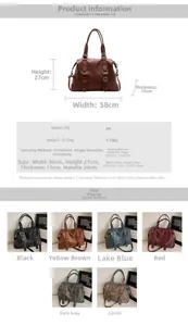 Guide des tailles du sac cabas en cuir PU de 38x27x15cm avec six options de couleurs unies