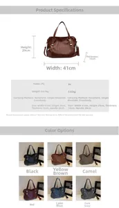 Detailed dimension guide and color options for the large PU leather tote bag