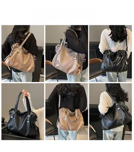 Black and coffee tote bags featuring soft PU leather and silver metal hardware details