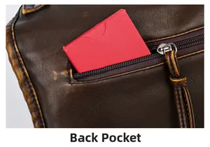 Detail view of the vintage leather crossbody bag featuring a secure back zipper pocket