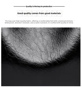 Detail of black litchi grain leather texture showing waterproof and wear-resistant features