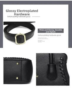 Detail of lychee pattern leather handbag with gold-plated hardware and protective foot studs