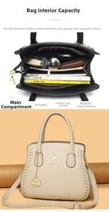 Detail view of large capacity interior compartments and elegant lychee grain texture