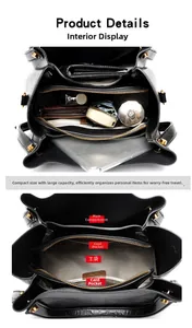 Detail view showing internal multi-layer structure and compartments of black tote bag