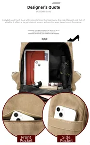 Detailed interior storage and functional side pockets of beige corduroy backpack