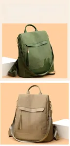 Detailed comparison of green and khaki corduroy backpacks with cute rabbit ear pockets