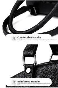 Gros plan des poignées en cuir grainé noir avec détails métalliques renforcés robustes