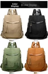 Detail of corduroy backpack showing rabbit ears design and tassel in four colors