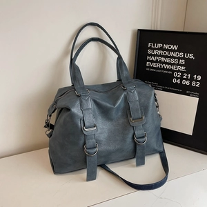 Grand sac à main gris-bleu en similicuir avec boucles argentées pour femme de bureau