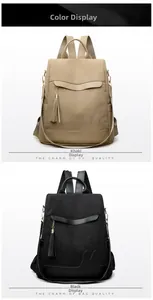 Detailed corduroy backpacks in khaki and black with leather bunny ears and tassel accents