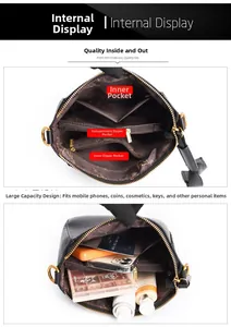 Detail view of the spacious black bucket bag interior with multiple zipper compartments