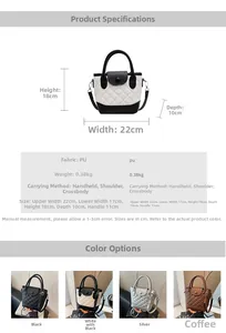 Guida alle taglie della borsa a secchiello trapuntata con dimensioni 22x18x10cm in pelle PU