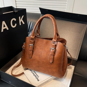 Retro Women Handbag PU Leather Lychee Texture Top Handle Shoulder Crossbody Bag Elegant Minimalist Commuter Satchel