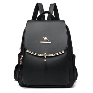 Women Fashion Backpack Lychee Pattern PU Leather Minimalist Commute Versatile Gold Chain Decor Anti-Theft Large Capacity