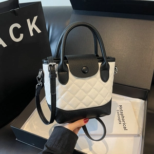 Borsa A Mano A Secchiello Da Donna Pelle PU Texture Litchi Motivo A Rombi Trapuntati Borsa A Tracolla Casual
