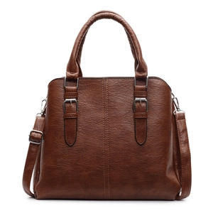 Sac cabas rétro marron en cuir PU avec poignées et bandoulière réglable