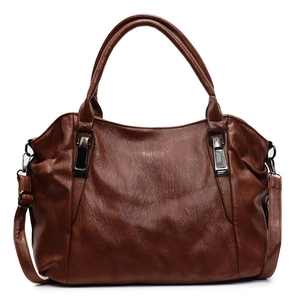 Sac cabas en simili cuir marron foncé avec doubles poignées et bandoulière réglable