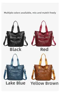 Detail view of large capacity tote bags in four colors with high-quality pebbled texture