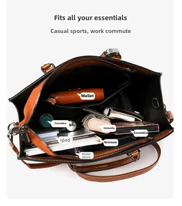 Detailed view of the large interior storage space of the wax leather tote bag
