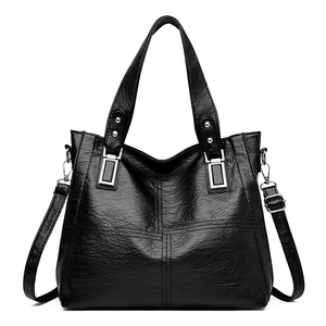 Sac cabas noir en cuir PU brillant avec bandoulière réglable pour femmes