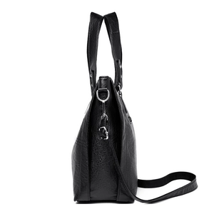 Grand sac cabas noir en cuir PU pour femme avec doubles poignées et bandoulière amovible