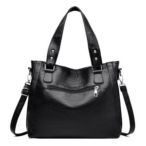 Sac fourre-tout classique en cuir PU noir avec texture litchi et bandoulière réglable