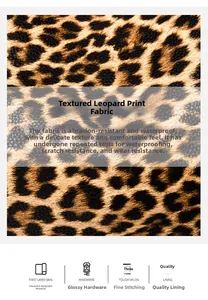 Detail of leopard print tote bag fabric showing waterproof and scratch-resistant texture