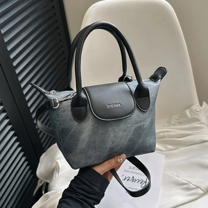 Mini Sac À Main En Toile PU Cuir Patchwork Sac Bandoulière Pour Femmes Mode Rétro Tote Avec Bandoulière Réglable Poignée