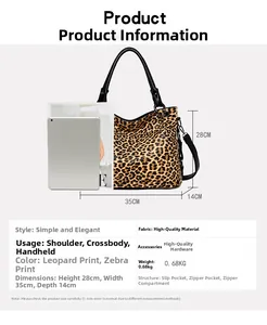 Size specifications of leopard print tote bag showing 35cm width and 28cm height dimensions