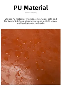 Gros plan de la texture en cuir PU marron imperméable avec grain fin et brillant