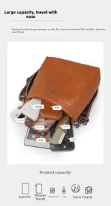 Vue détaillée montrant la grande capacité de stockage pour iPad mini dans le sac marron