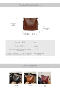 Detailed size specifications for minimalist PU leather shoulder bag with metal kangaroo logo