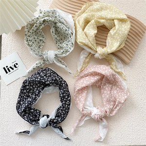 Set of four floral print cotton linen neckerchiefs in black yellow pink and white