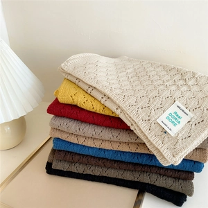 Knitted Scarf For Women Winter Warm Long Hollow Out Diamond Pattern Soft Solid Color Shawl Wrap Elegant