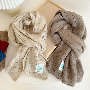 Chic knit hollow scarves in cream and coffee tones with elegant wavy patterns